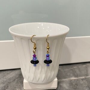 Elegant Black and Purple Beaded Earrings